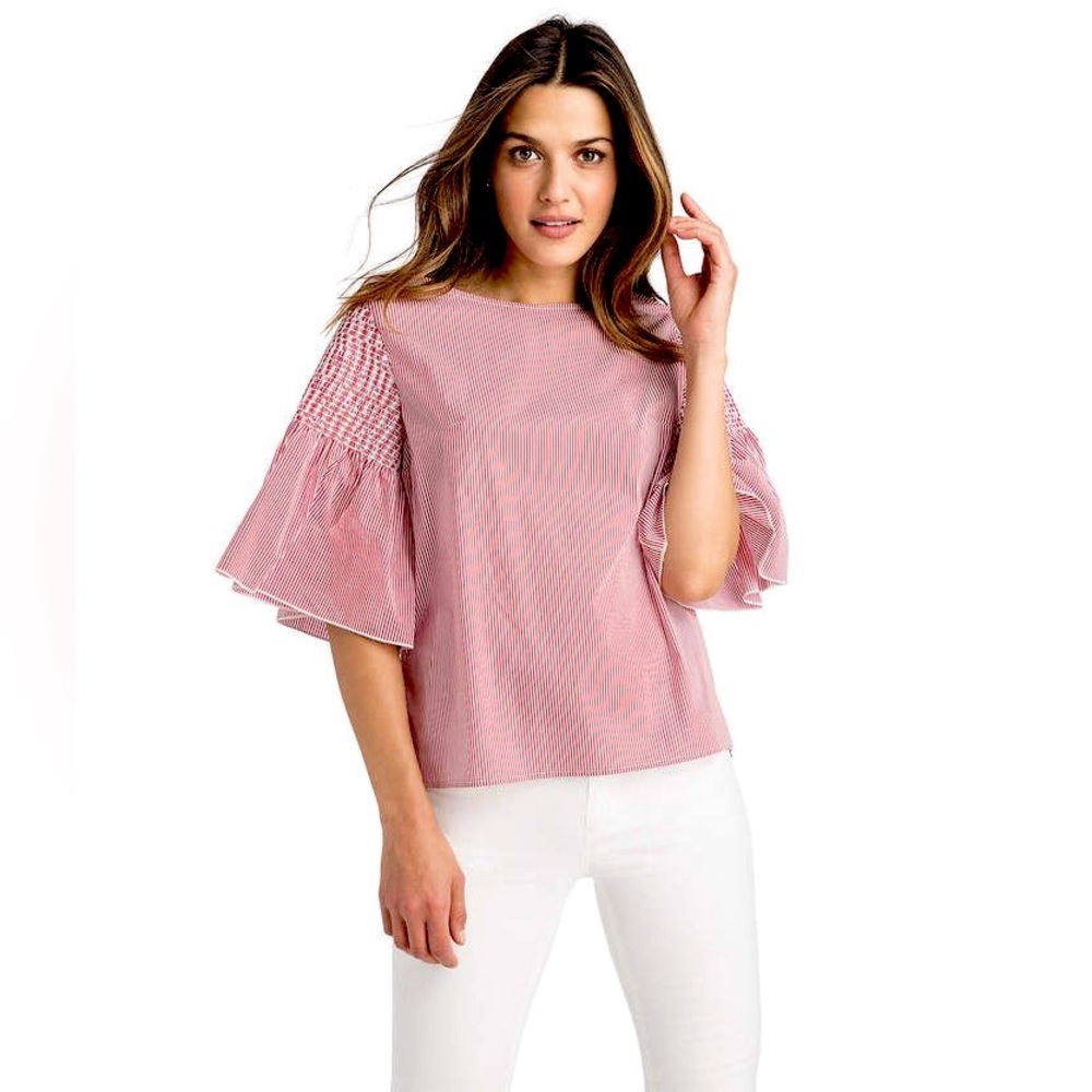 Vineyard Vines Smocked Flutter Sleeve Red Striped Top Blouse ❤️